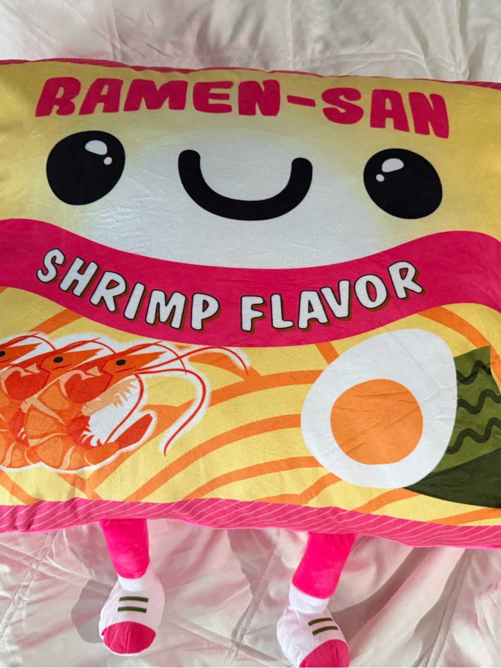 Fiesta Ramen-San Shrimp Flavor Plush Pillow - Pink & Yellow